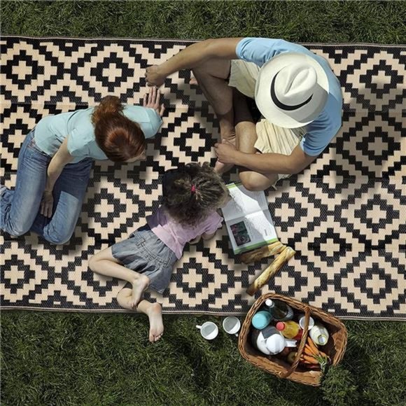 Reversible Straw Rug Modern Area Rug Large Floor Mat and Rug for Outdoors RV 5x8 - Picture 4 of 6